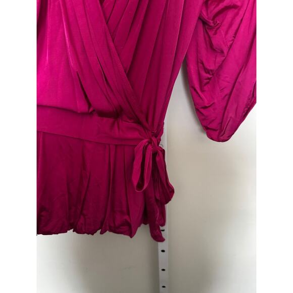 Vtg Bebe Faux Wrap Tie Blouse Flouncy, Slinky Top Magenta Size Large Y2K - Picture 3 of 10